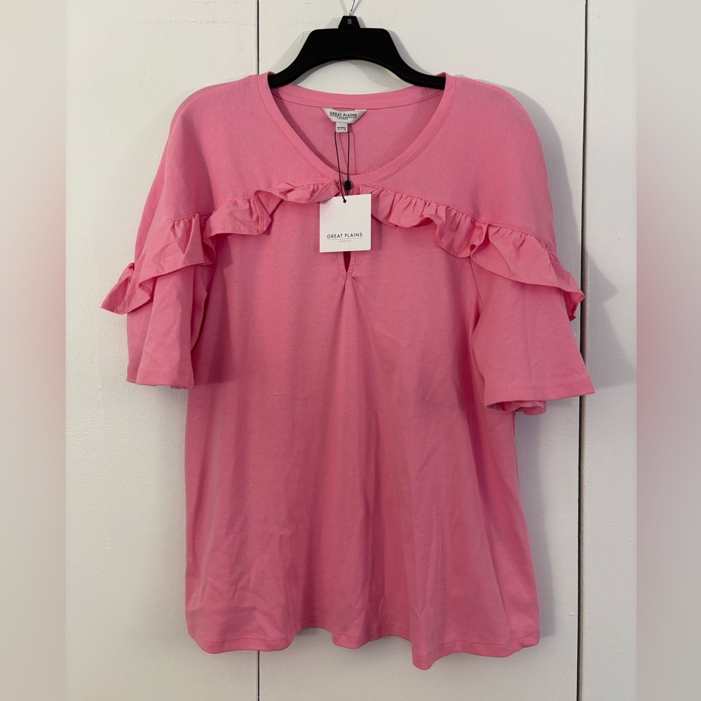 Great Plains Pink Short Sleeve Frill Ruffle Top Size 10 NEW NWT
